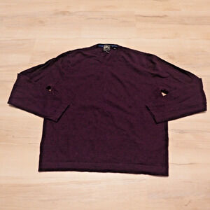 Neiman Marcus Men XL Merino Wool Pullover V-Neck Sweater Modern Fit Purple READ